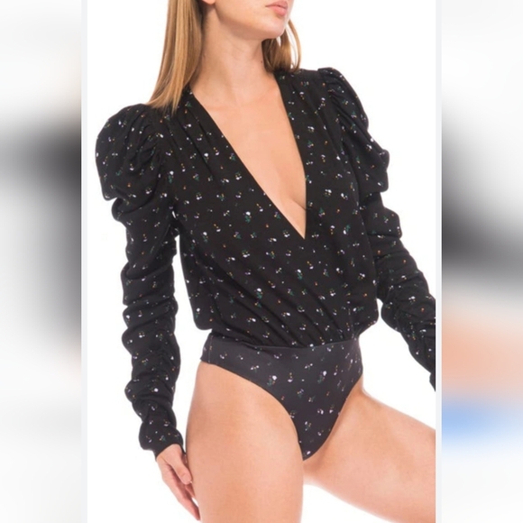AFRM Noir Floral Ditsy Black Bodysuit Size L - Picture 1 of 12